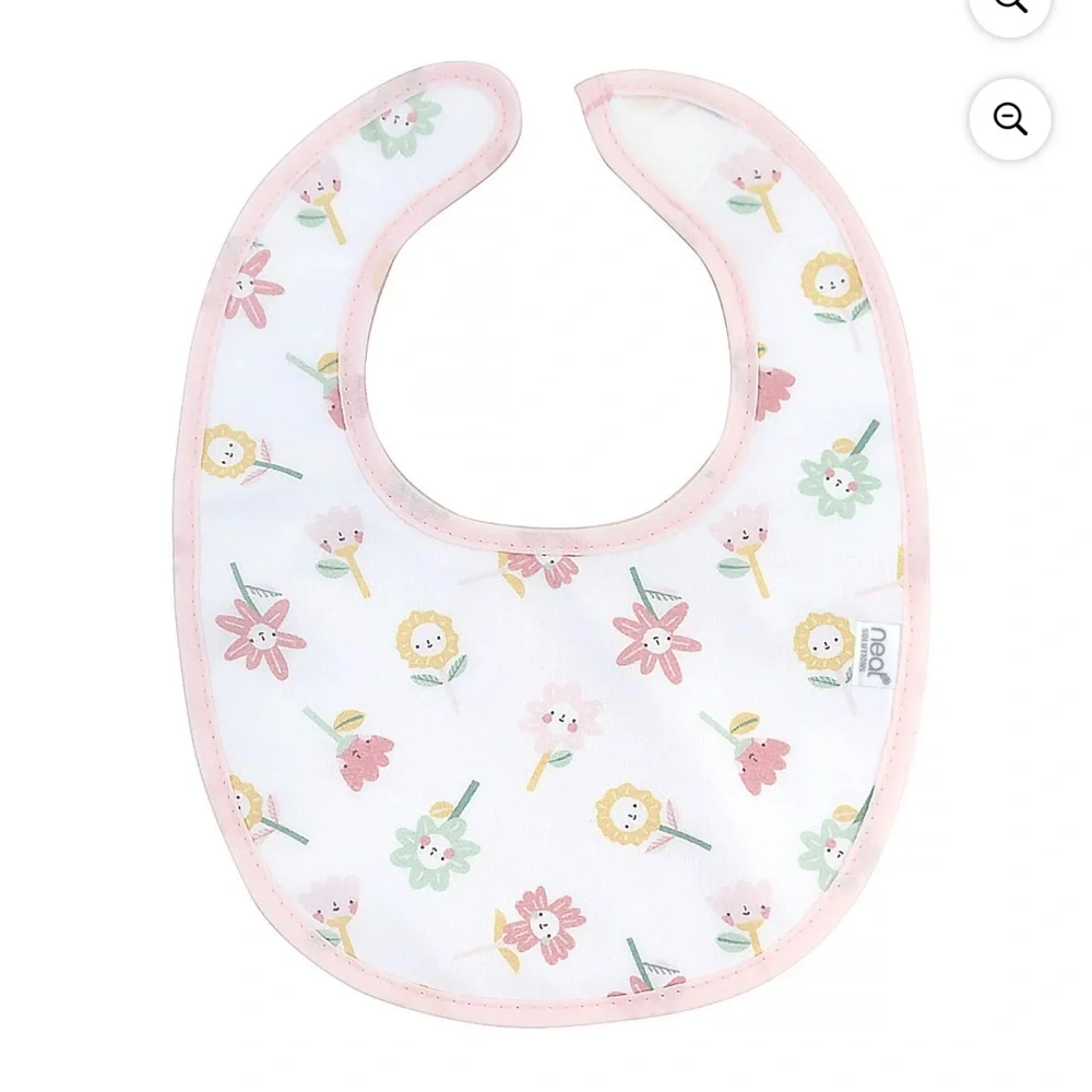New - Neat Solutions 3 Pack Girl Print & Solid Infant Milk Bibs